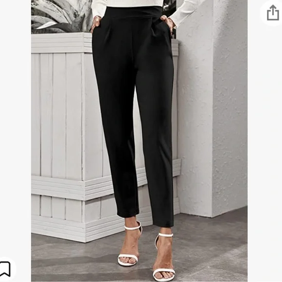 Floerns Women's Solid High Waist Tapered Ankle Stretch Work Pants - Picture 3 of 10